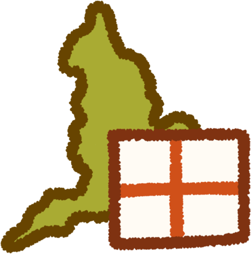a green shape of the country of england, with the english flag